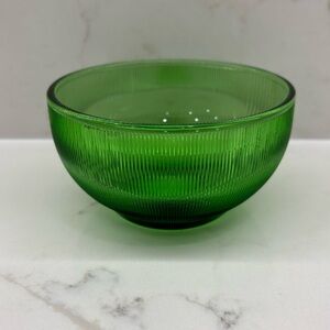 Vintage Green Vertically Ribbed Textured Glass Candy Trinket Bowl